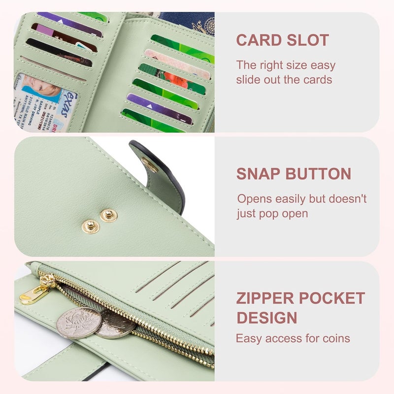 yiijay Wallets for Women RFID Blocking Leather Trifold Clutch Wallet Credit Card Holder Ladies Travel Wallet Purse with Pen Holder - Image 3